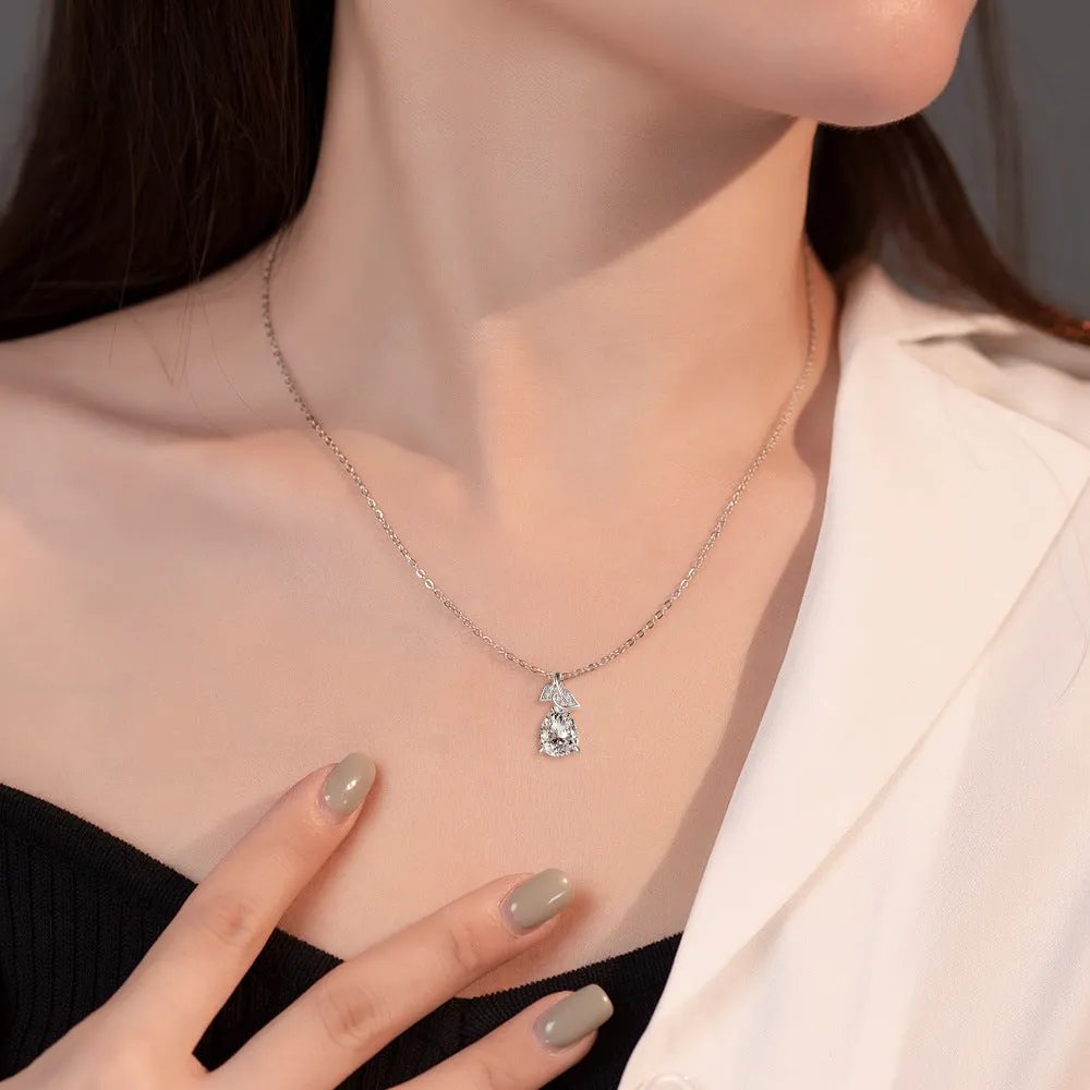 Leaf  Pear Drop Zircon Pendant Silver Necklace for Women