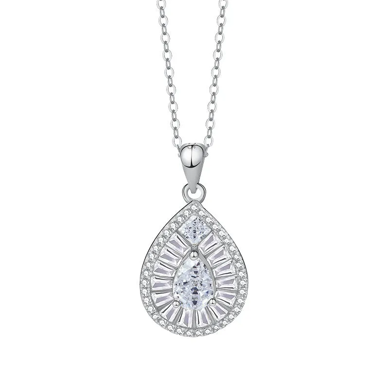 Light luxury water drop zircon pendant s925 sterling silver fashion trend design necklace