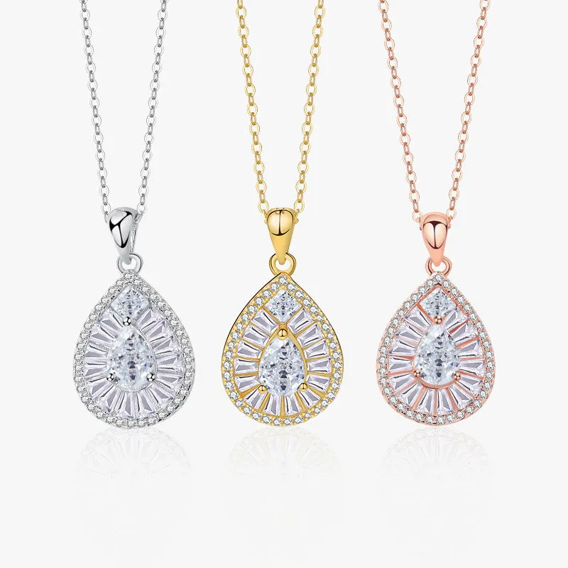 Light luxury water drop zircon pendant s925 sterling silver fashion trend design necklace