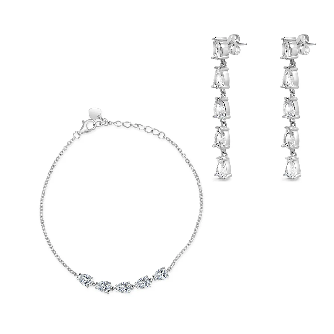 LINE OF PEARS BRACELET & STUD EARRING HALF SILVER SET