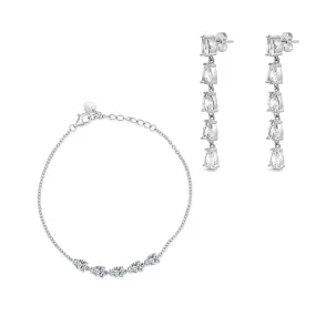 LINE OF PEARS BRACELET & STUD EARRING HALF SILVER SET