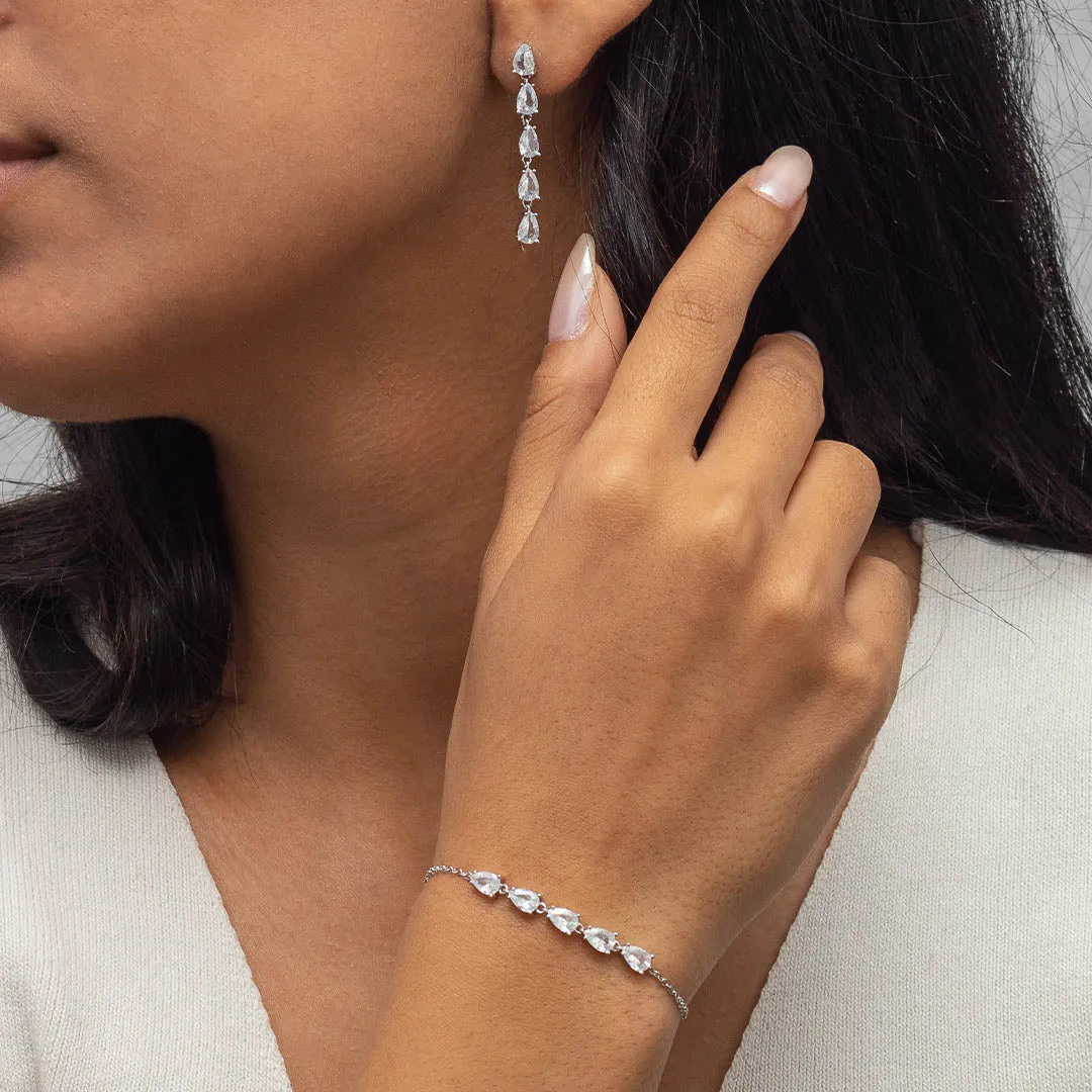 LINE OF PEARS BRACELET & STUD EARRING HALF SILVER SET