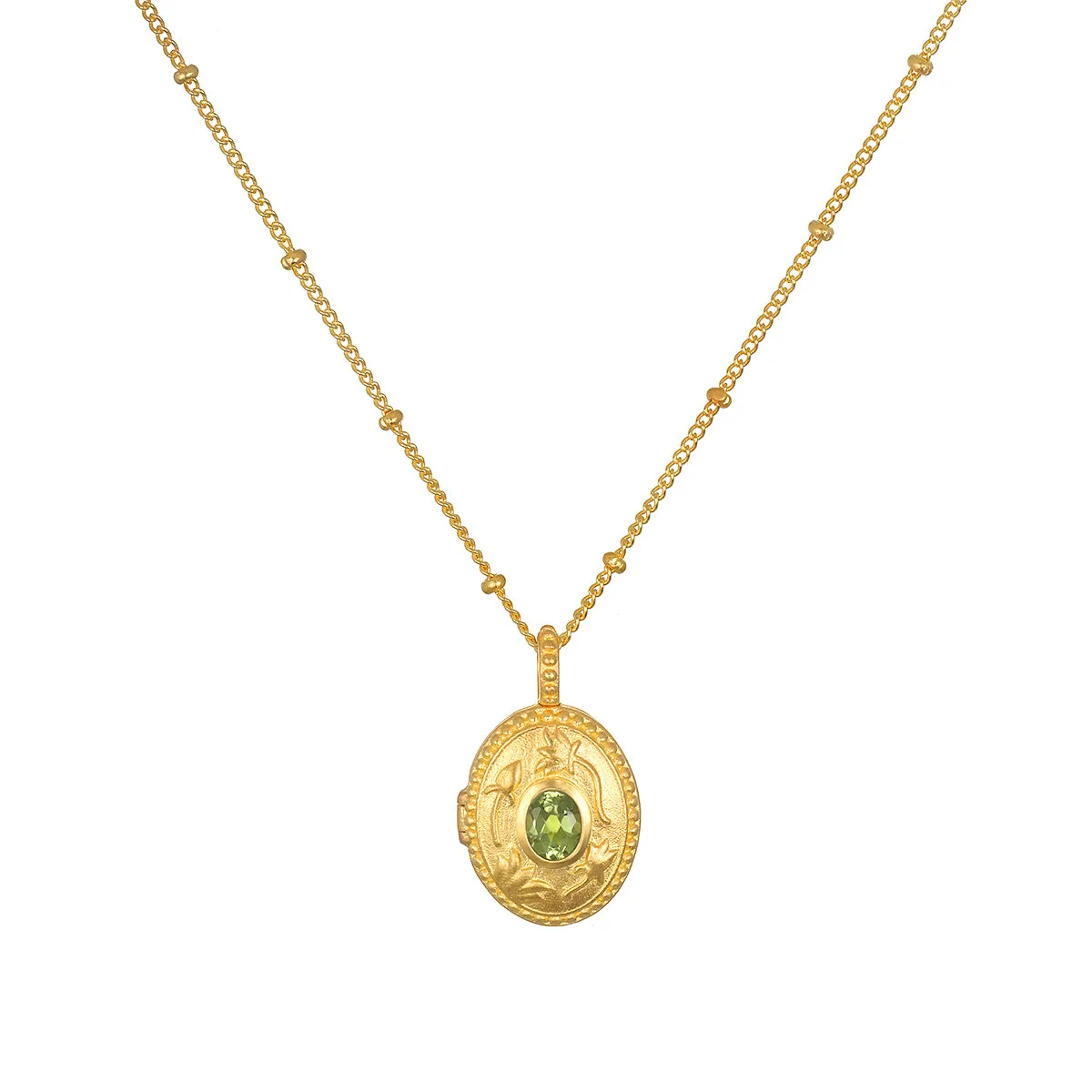 Lotus Peridot Birthstone Locket Necklace - August