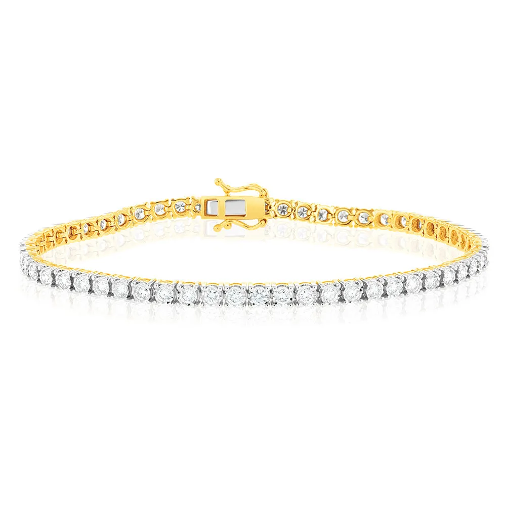 Luminesce Lab Grown 2 Carat Diamond Tennis Bracelet in 9ct Yellow Gold