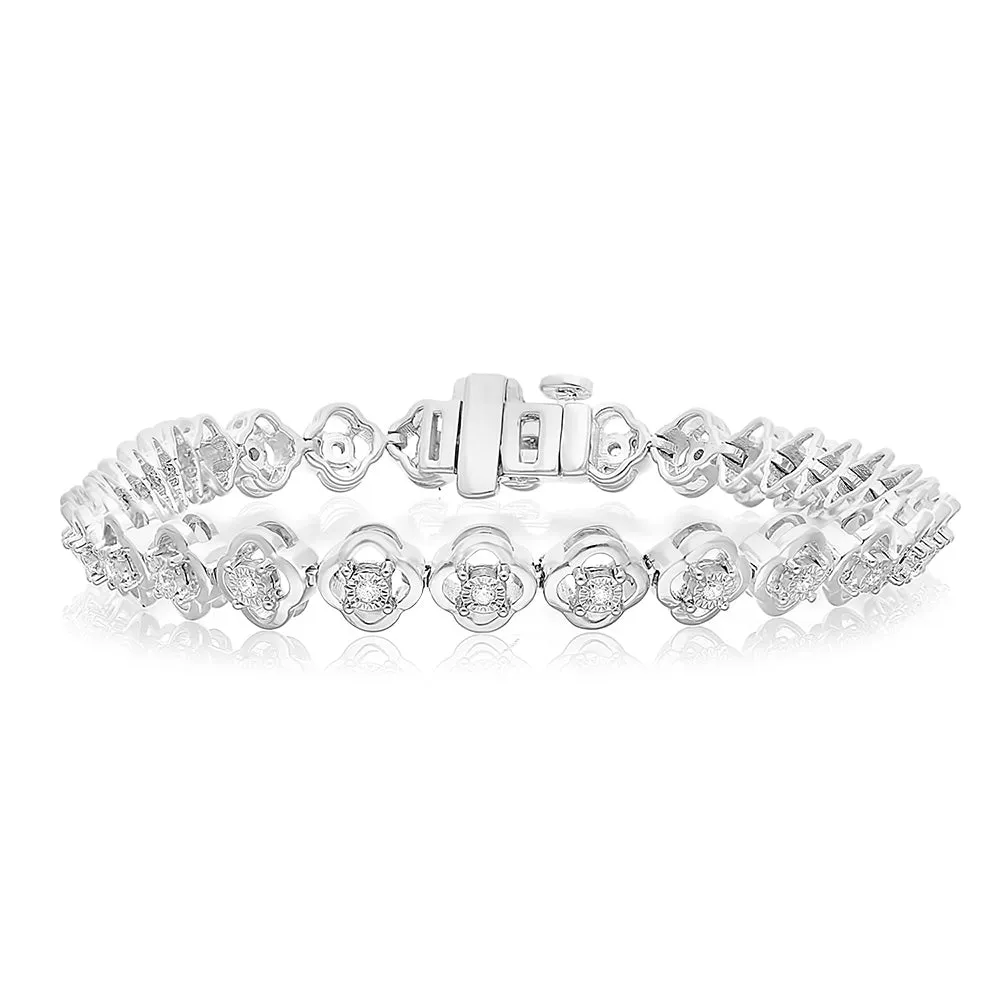 Luminesce Lab Grown Flower Shaped 1/5 Carat Diamond Bracelet in Sterling Silver