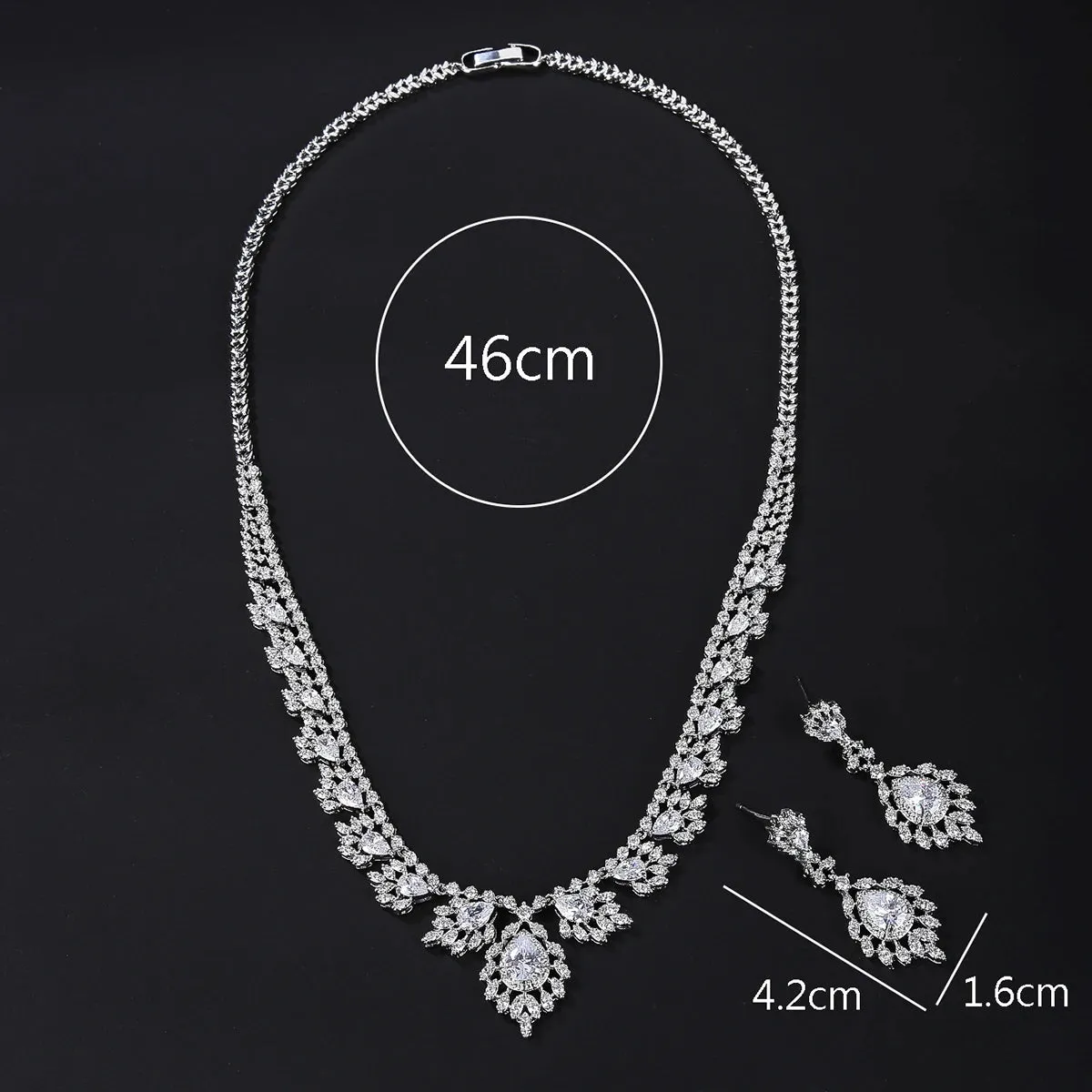 Luxury 4 Colors CZ Cubic Zircon Dangle Drop Wedding Bouquet Necklace and Earrings Sets Bridal Jewelry Dress Accessories CN10640