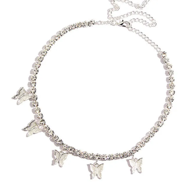 Luxury Butterfly Rhinestone Charm choker necklace