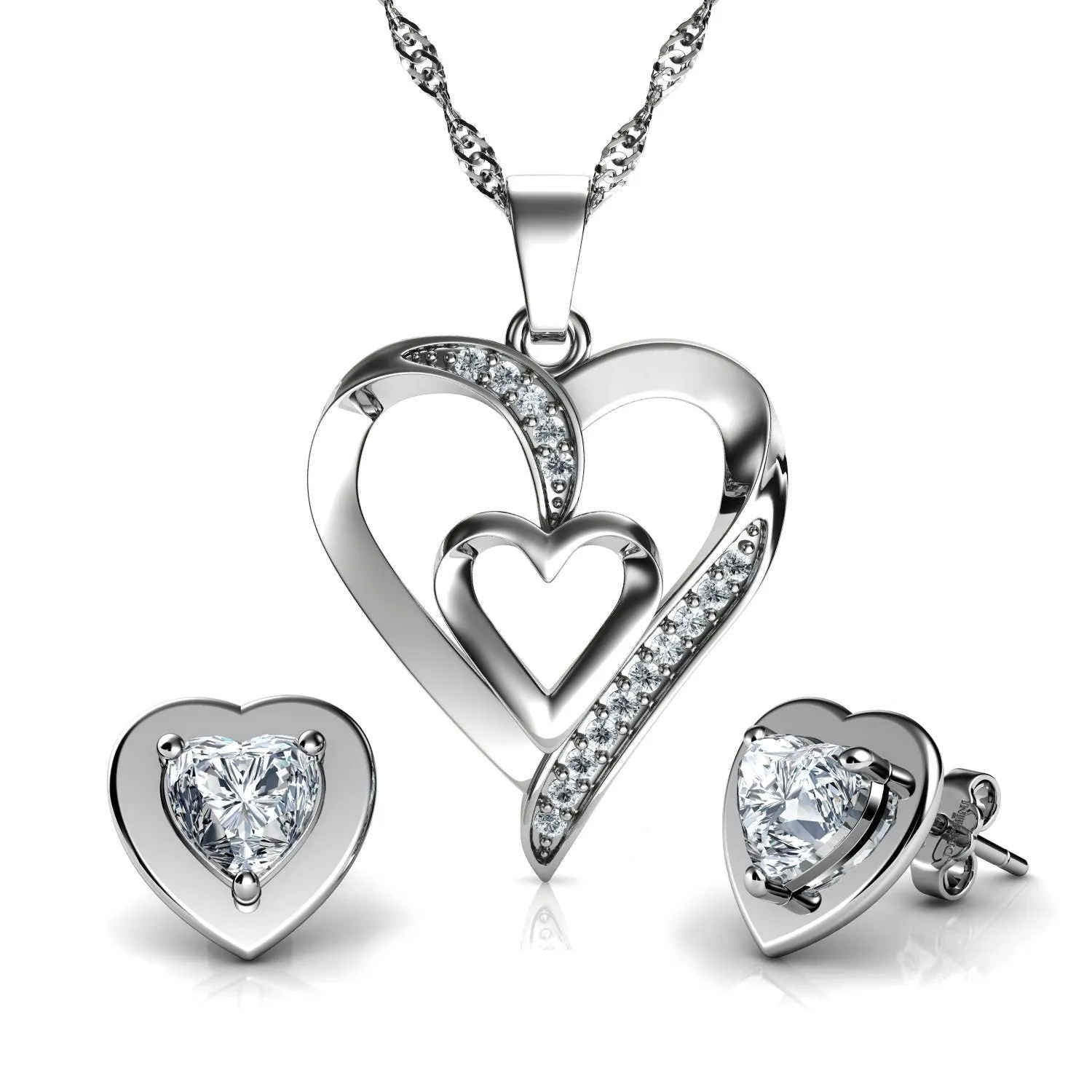 Luxury Jewelry set Necklace Heart Earrings 925 Silver Jewelry Dephini