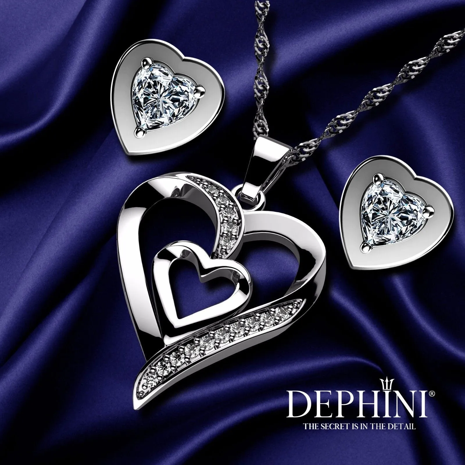 Luxury Jewelry set Necklace Heart Earrings 925 Silver Jewelry Dephini