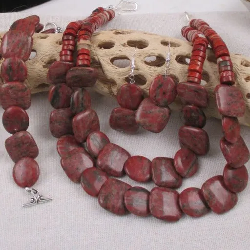 Majestic Stone Designer Jewelry Set in Red Jasper Gemstone