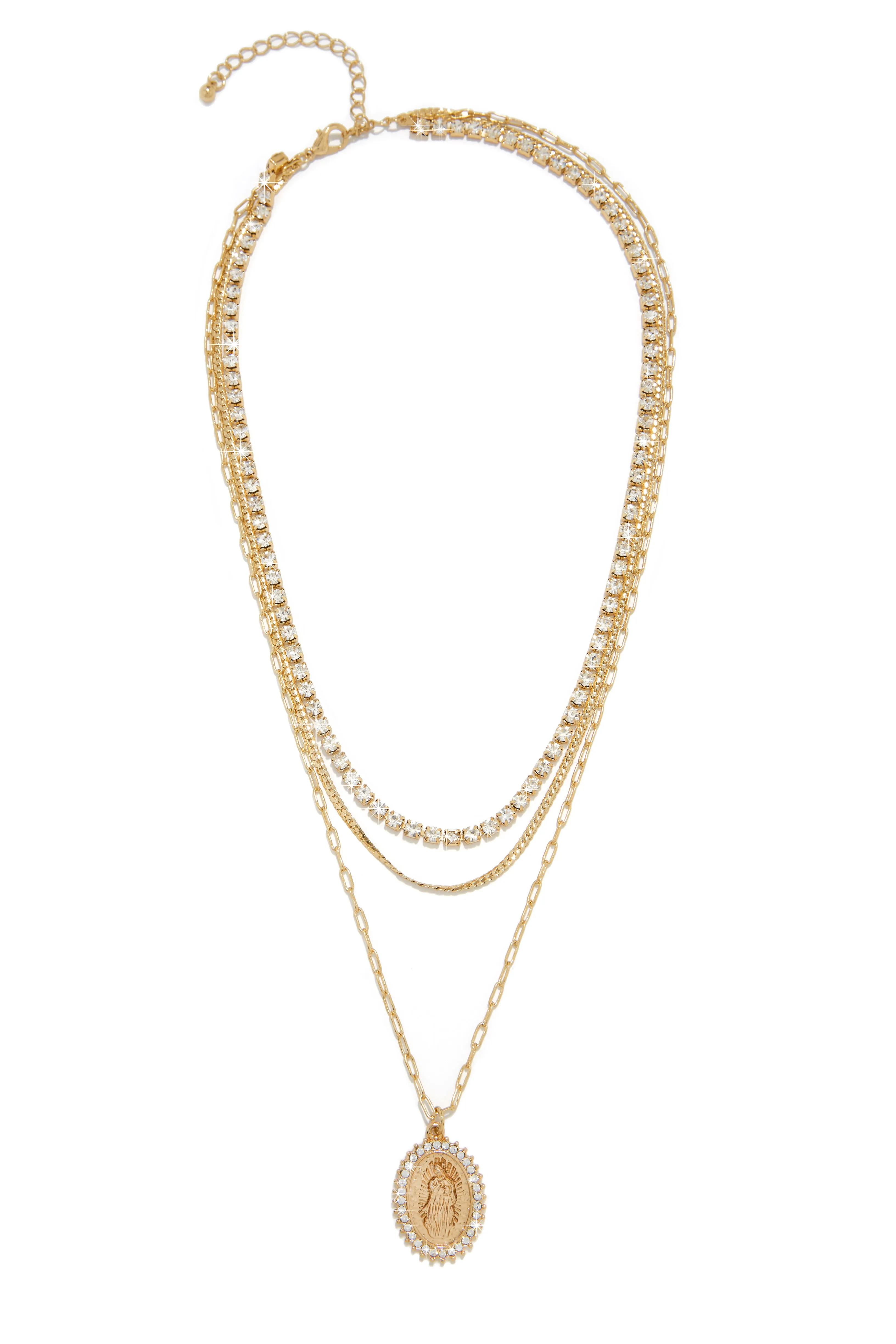 Mary Embellished Pendant Necklace - Gold