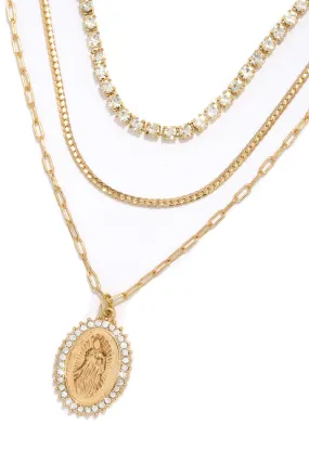 Mary Embellished Pendant Necklace - Gold