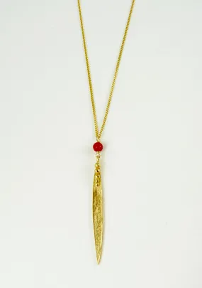 Medium Madeleine Leaf Necklace with Red Coral