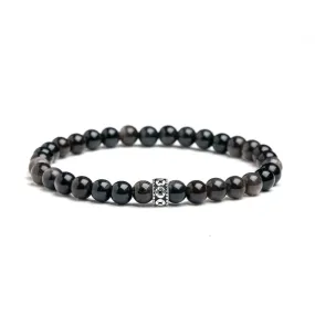 Men's Silver Sheen Obsidian Gemstone Bracelet 6mm