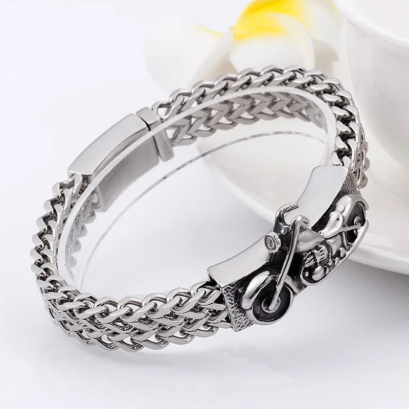 Men's Vintage-Inspired Titanium Steel Motorcycle Bracelet - Popular European and American Retro Jewelry for Men