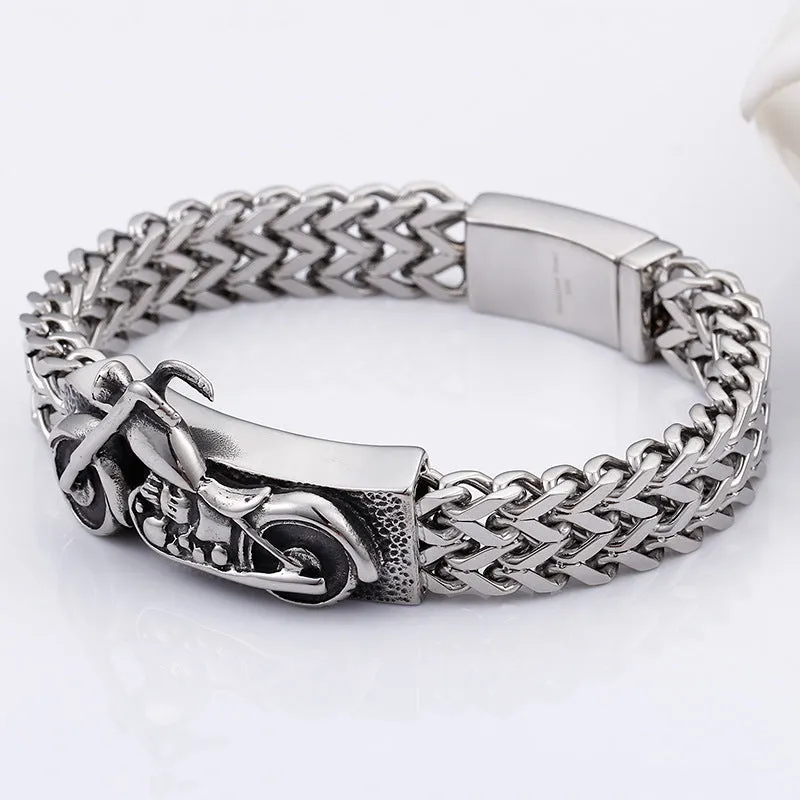 Men's Vintage-Inspired Titanium Steel Motorcycle Bracelet - Popular European and American Retro Jewelry for Men