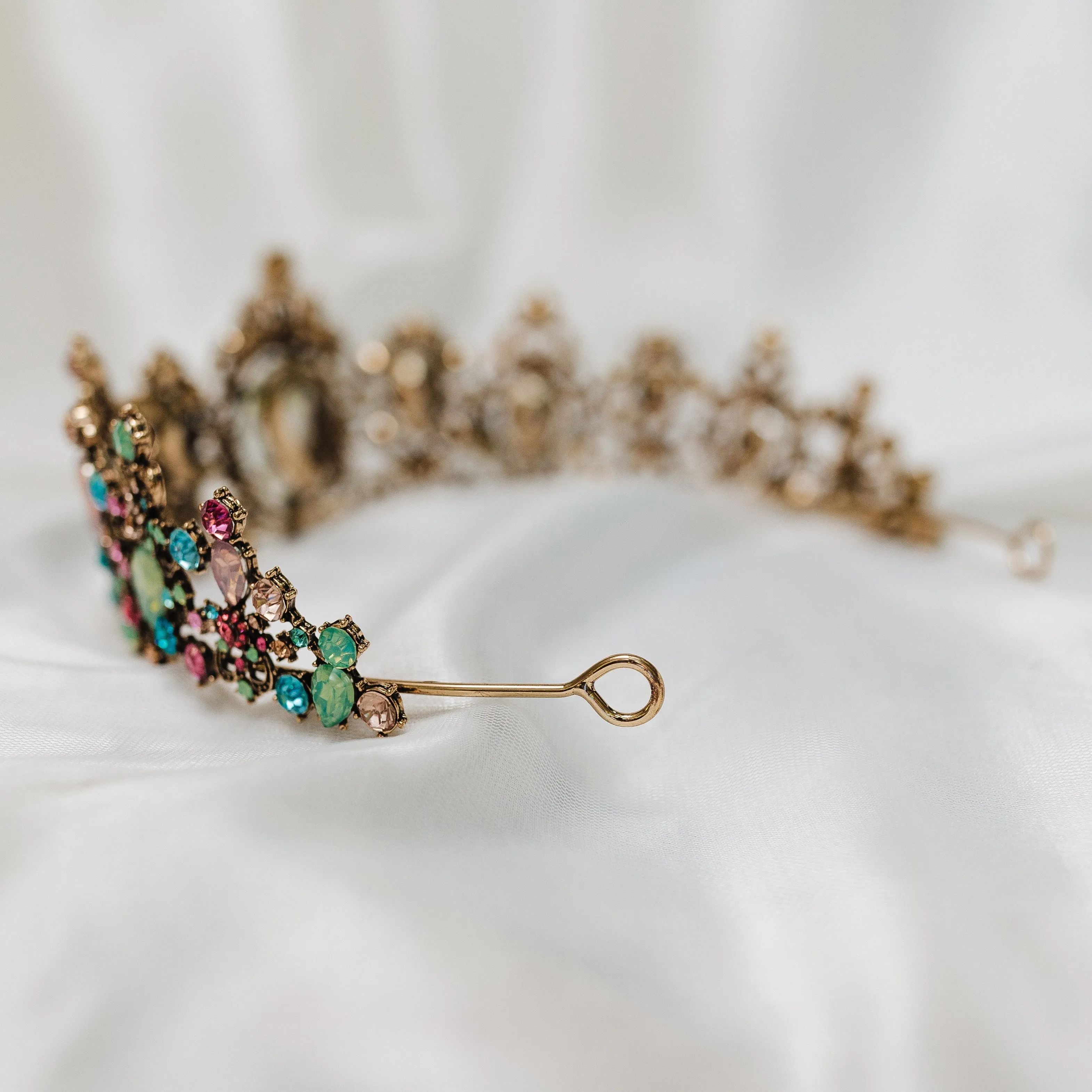 Michelle's Tiara in Antique Gold, Pink and Blue Color Crystals