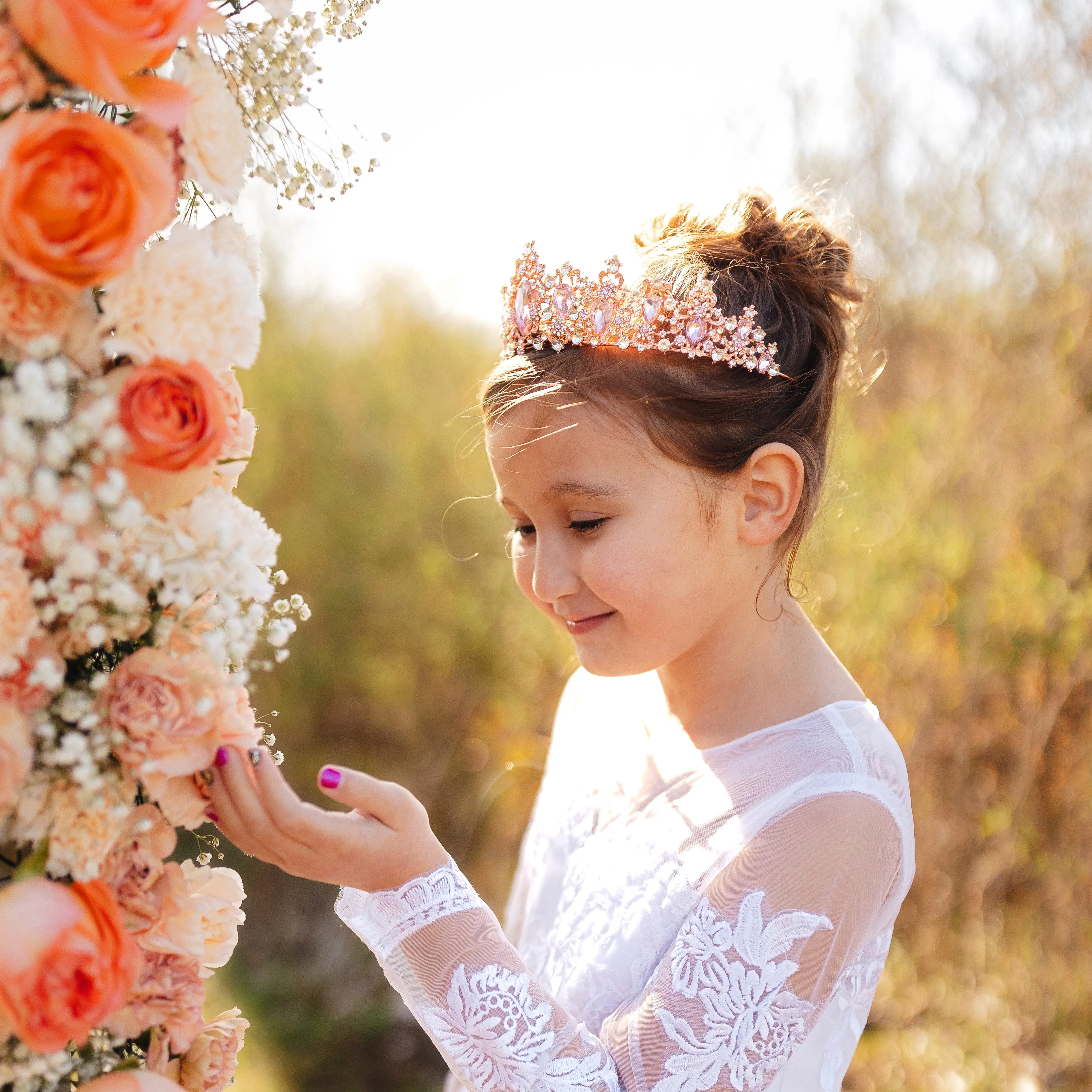 Michelle's Tiara in Antique Gold, Pink and Blue Color Crystals