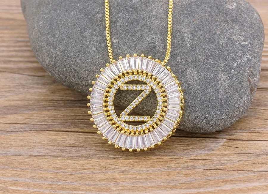 Micro Pave CZ Necklace with Initial A-z for Women and Men in Gold Color