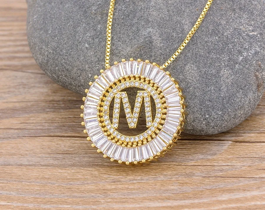 Micro Pave CZ Necklace with Initial A-z for Women and Men in Gold Color