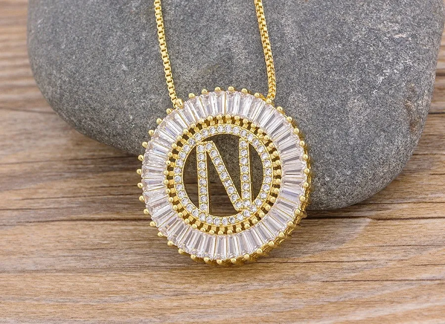 Micro Pave CZ Necklace with Initial A-z for Women and Men in Gold Color