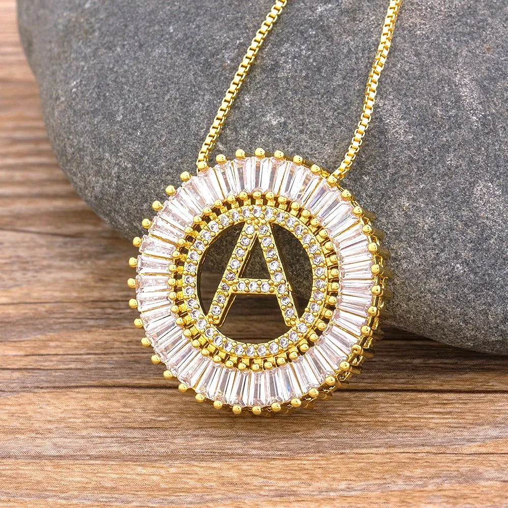 Micro Pave CZ Necklace with Initial A-z for Women and Men in Gold Color