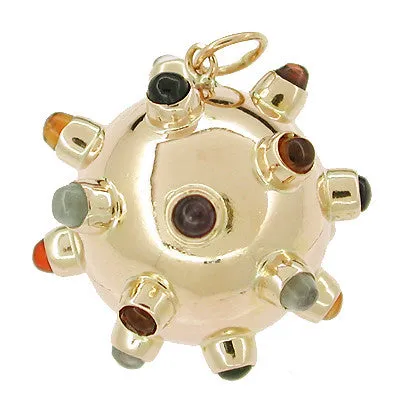 Mid Century Vintage Gem Set Orb Pendant in 14 Karat Rose Gold