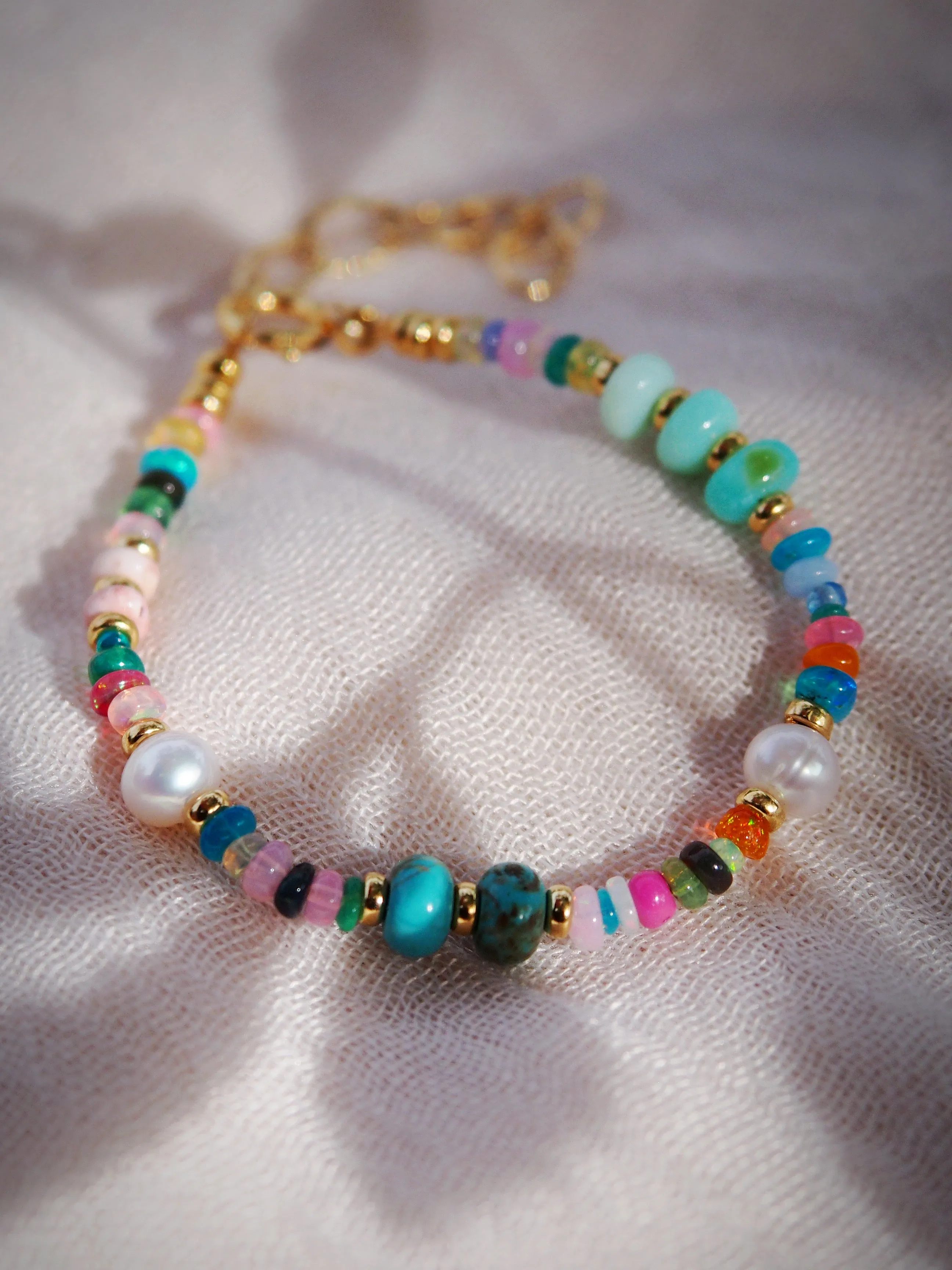 Mixed Rainbow Gemstone and Pearl Bracelet - Kainui