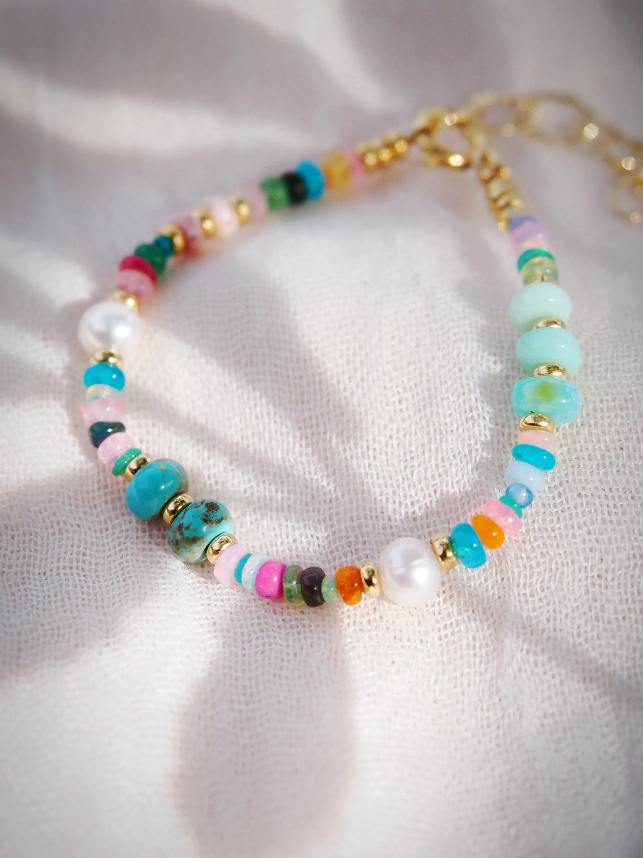 Mixed Rainbow Gemstone and Pearl Bracelet - Kainui