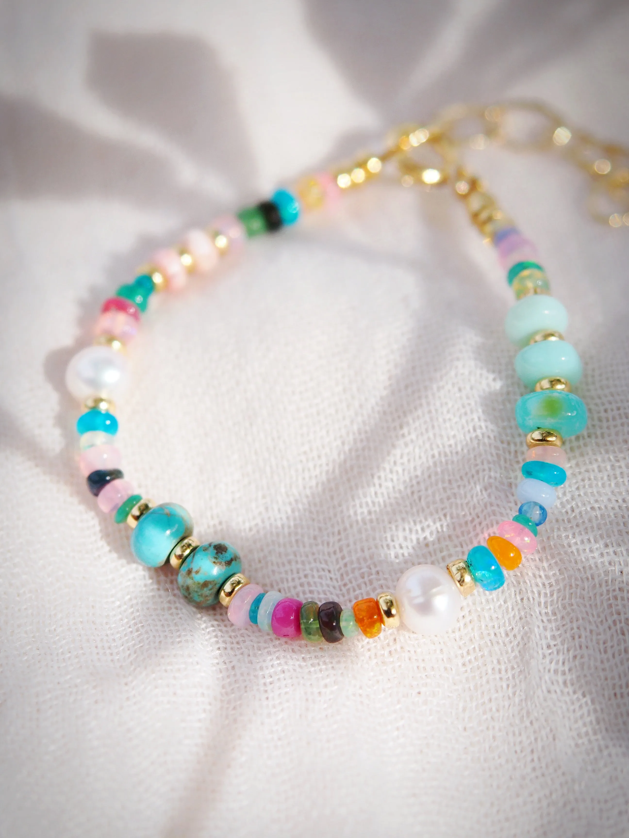 Mixed Rainbow Gemstone and Pearl Bracelet - Kainui