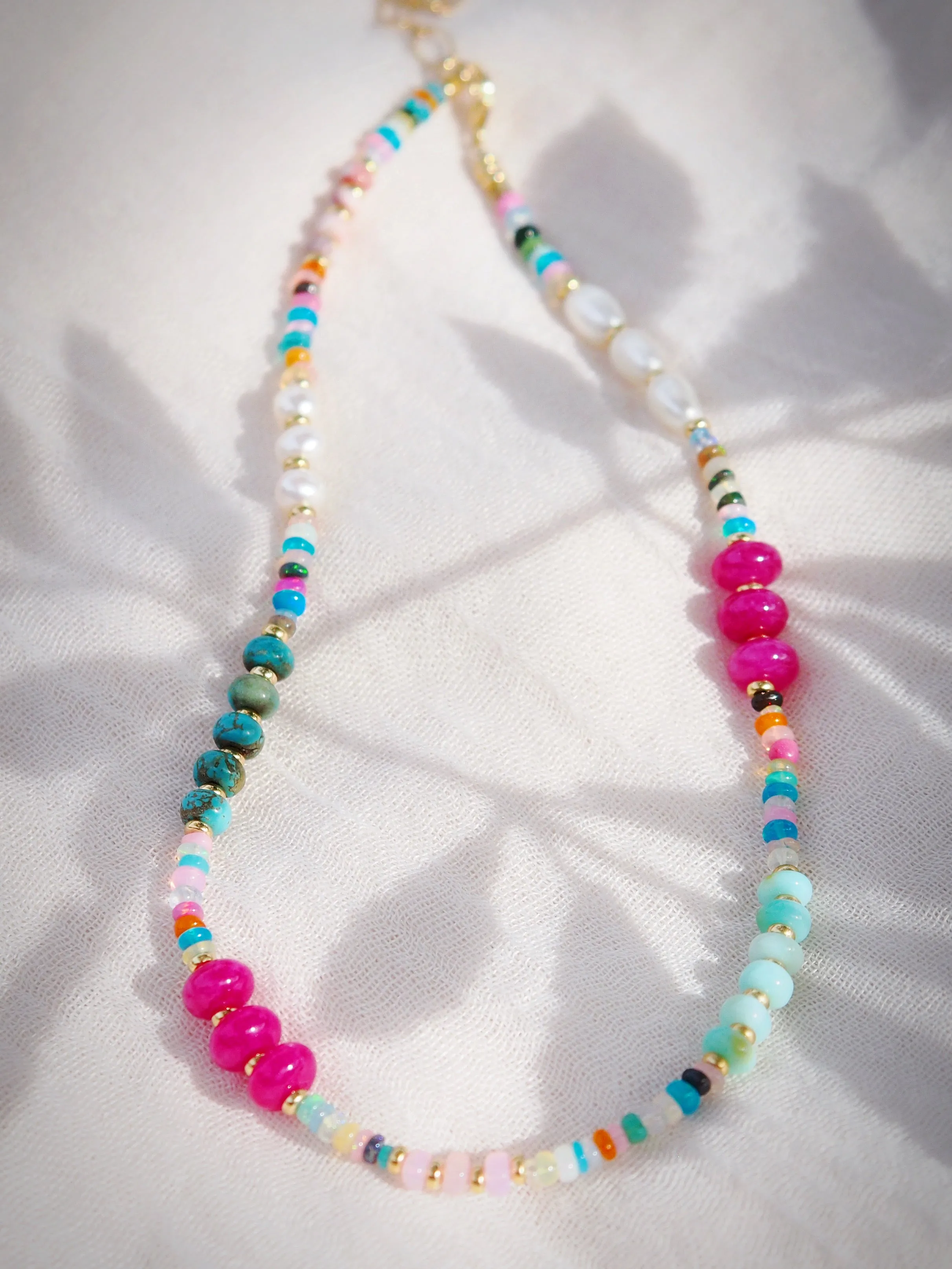 Mixed Rainbow Gemstone and Pearl Necklace - Kainui