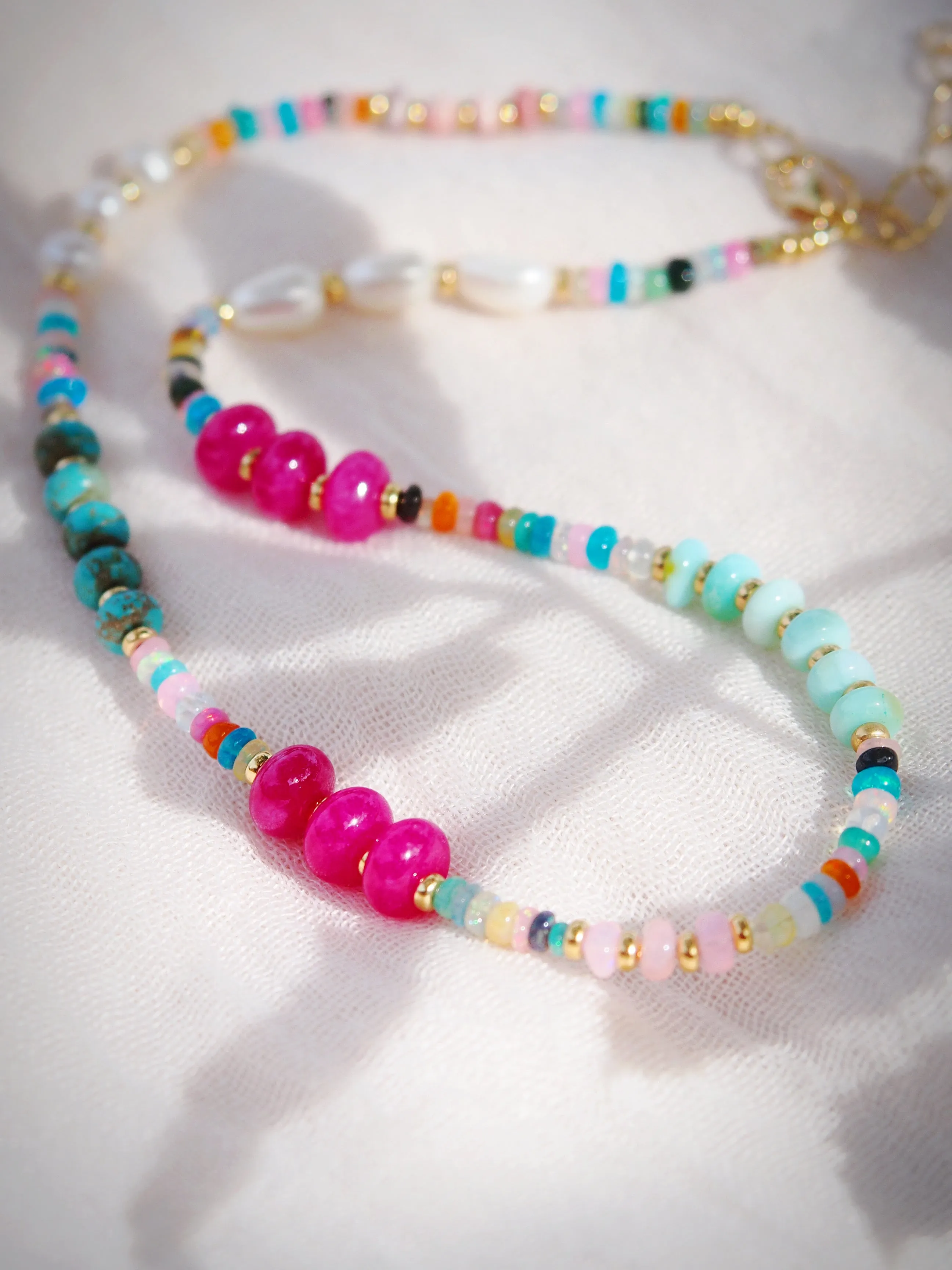 Mixed Rainbow Gemstone and Pearl Necklace - Kainui