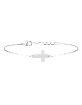 Mocha Sterling Silver Mini Cross Fine Bracelet - White