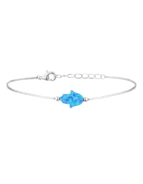 Mocha Sterling Silver Mini Hamsa Fine Bracelet - Blue