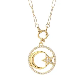 Moon Star Necklace Zirconia Gold