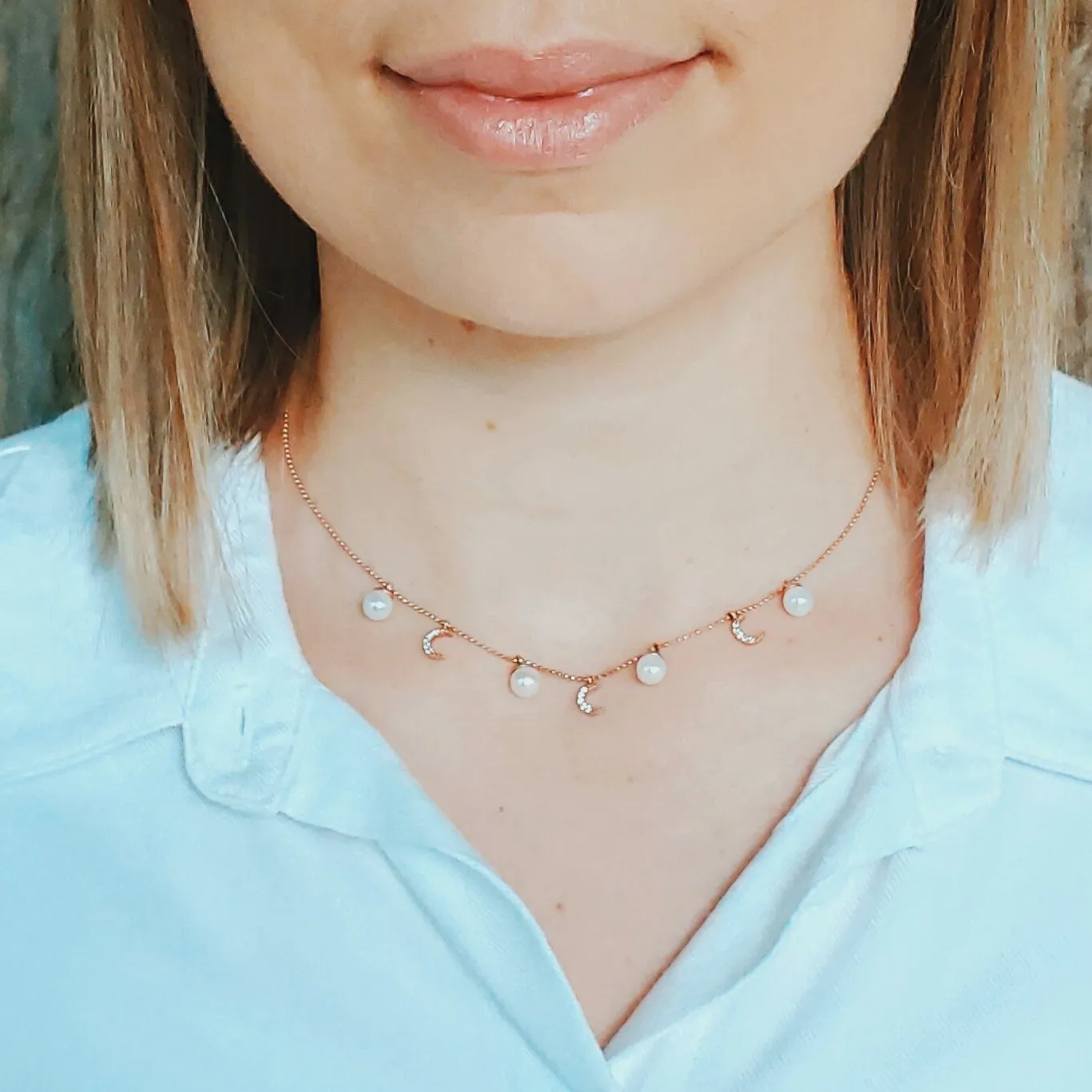 Moonlight boho necklace - Sterling Silver Rose Gold Plated