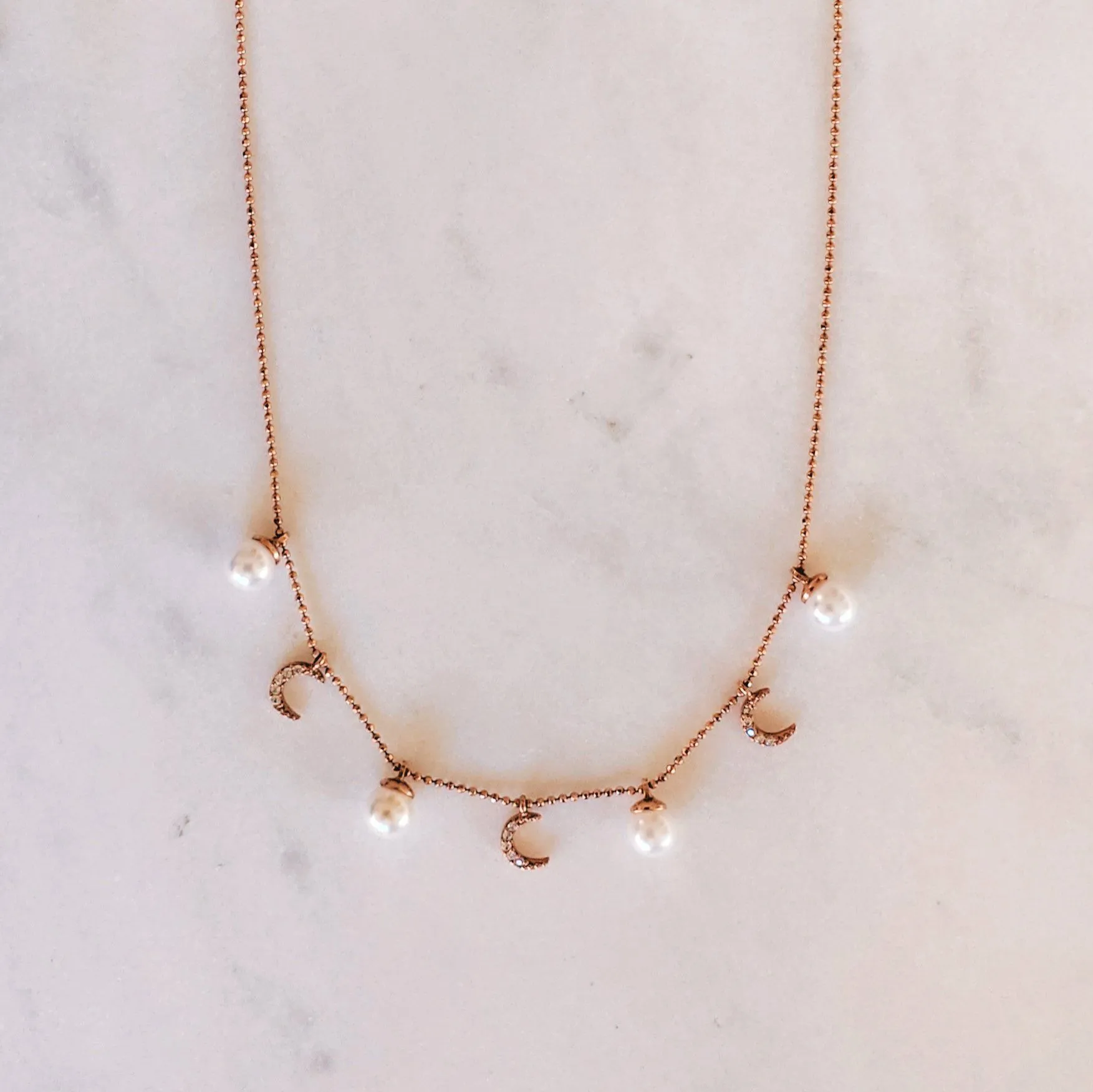 Moonlight boho necklace - Sterling Silver Rose Gold Plated