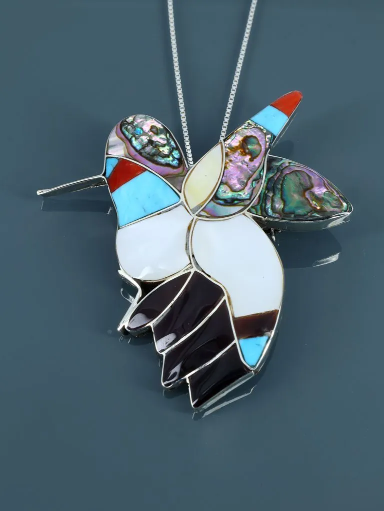 Mother of Pearl Sterling Silver Zuni Inlay Hummingbird Pendant