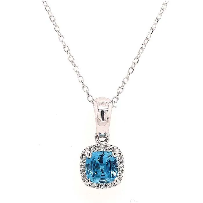 Mountz Collection Blue Zircon Halo Pendant in 14K White Gold