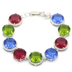 Multi Color Created Tourmaline Peridot Violet Tanzanite Tennis Bracelet