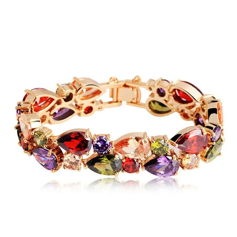 Multi-Color Gemstone Rose Gold Tennis Bracelet