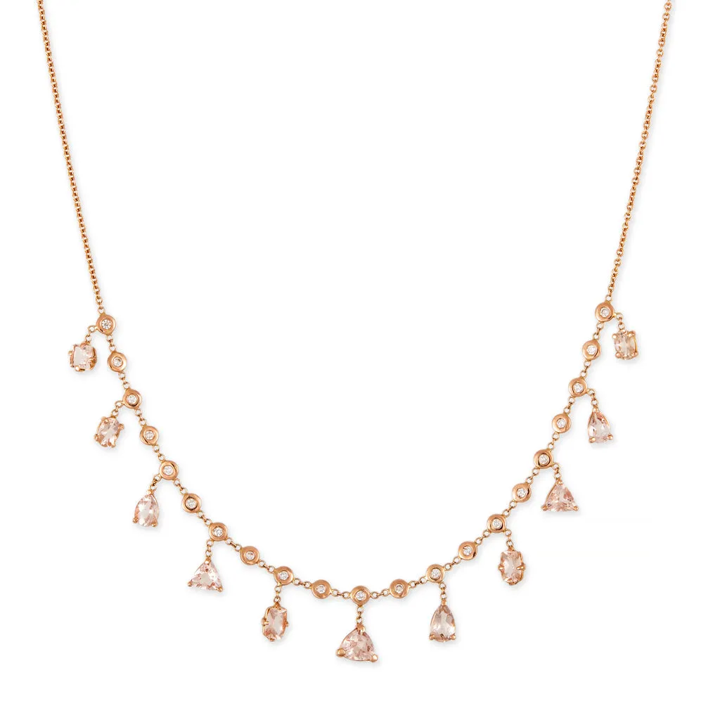 MULTI SHAPE MORGANITE   DIAMOND SHAKER NECKLACE