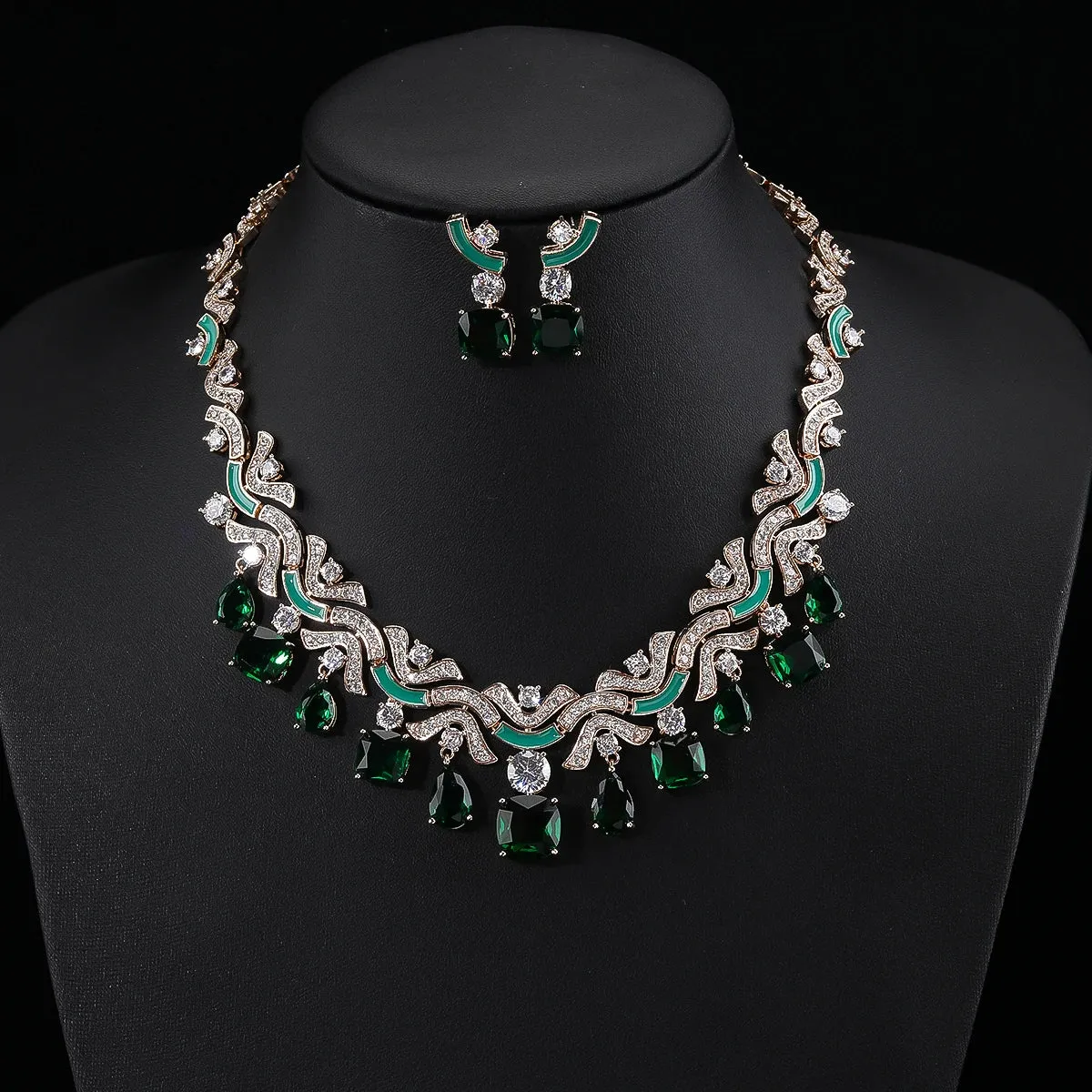 Multicolored Zirconia Necklace and Earring Set, Great Bridal Wedding Jewelry Choice for Women CN10909