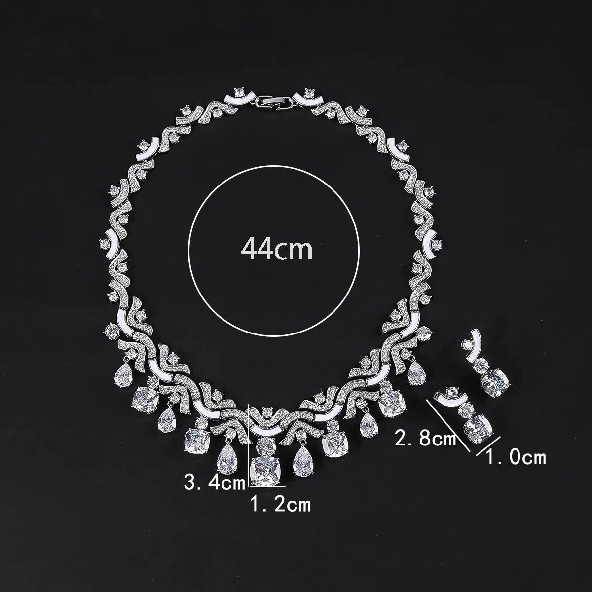 Multicolored Zirconia Necklace and Earring Set, Great Bridal Wedding Jewelry Choice for Women CN10909