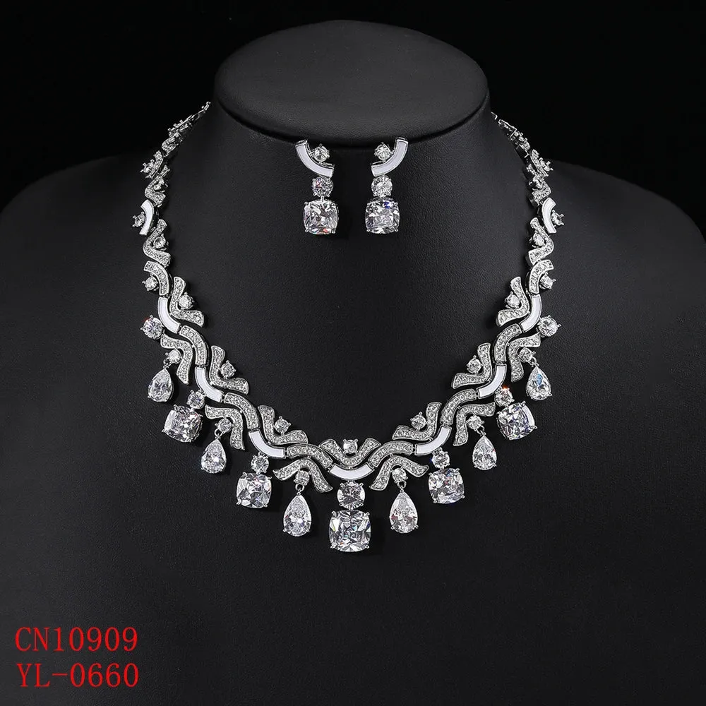 Multicolored Zirconia Necklace and Earring Set, Great Bridal Wedding Jewelry Choice for Women CN10909