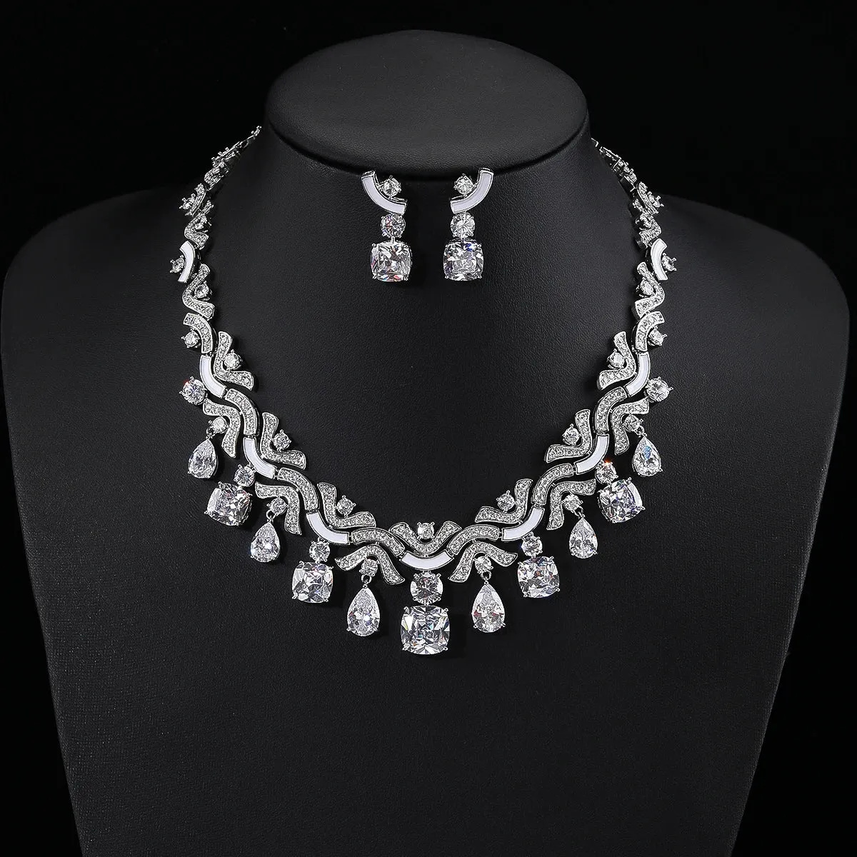 Multicolored Zirconia Necklace and Earring Set, Great Bridal Wedding Jewelry Choice for Women CN10909