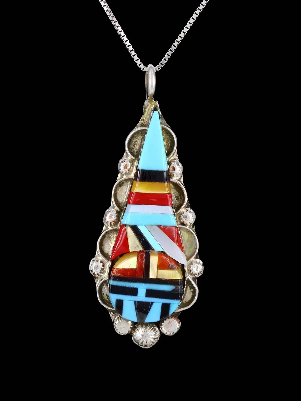 Multistone Zuni Inlay Sunface Pendant