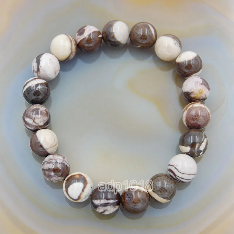 Natural Australia Zebre Jasper Gemstone Beads Stretch Bracelet Healing Reiki