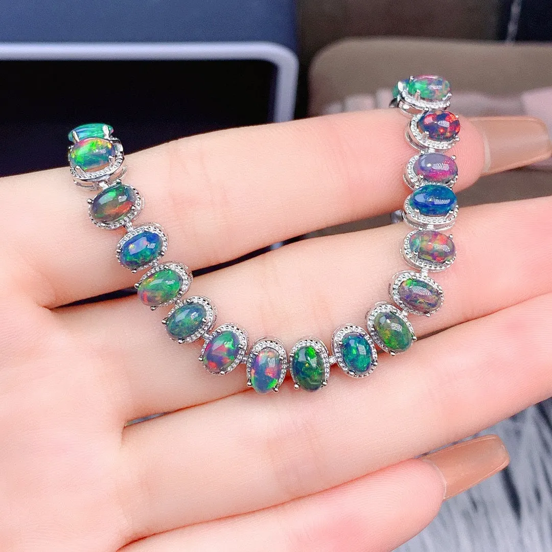 Natural Colorful Black Opal Bracelet