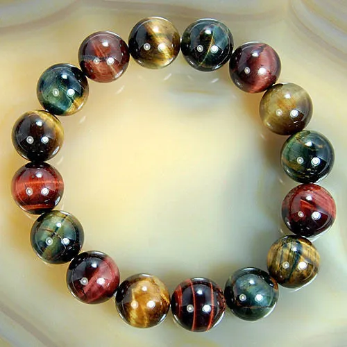 Natural Colorful Tiger's Eye Gemstone Beads Stretch Bracelet Healing Reiki